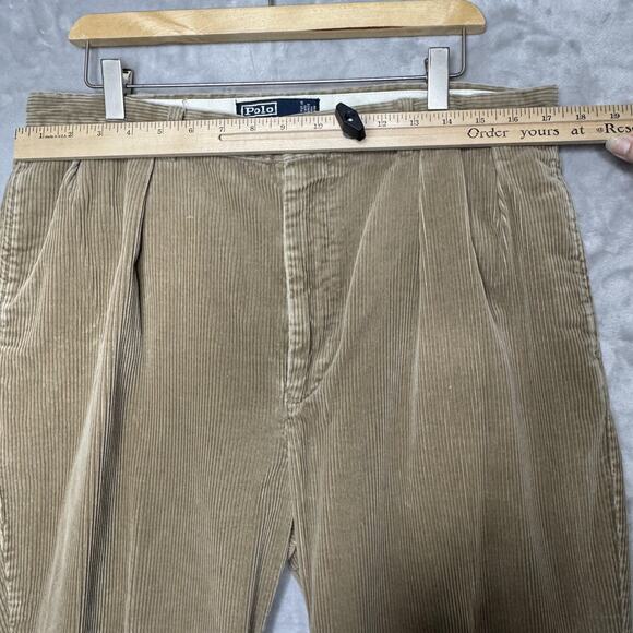 Polo Ralph Lauren Pants Mens 36*32 Brown Corduroy Pleated Chino Classic Preppy - Picture 4 of 11